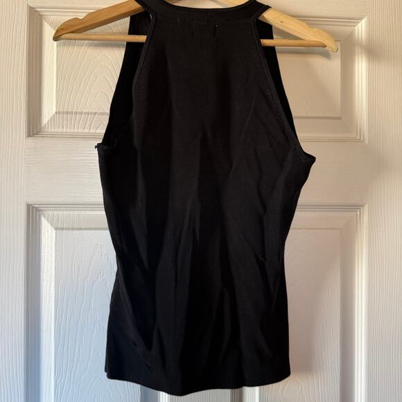 Vintage Y2K I.N.C. International Concepts Black Ribbed V-Neck Halter Top Medium - Picture 2 of 5